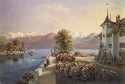 Gabriel Lory fils View of the old lock Schadau in Thun USA oil painting artist